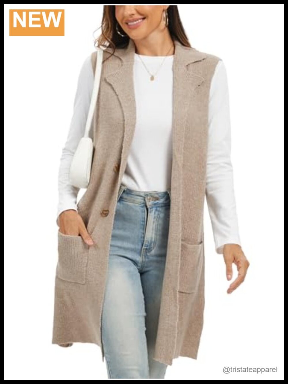Sleeveless Knit Cardigan Vest Open Front Button Down Long Duster with Pockets &